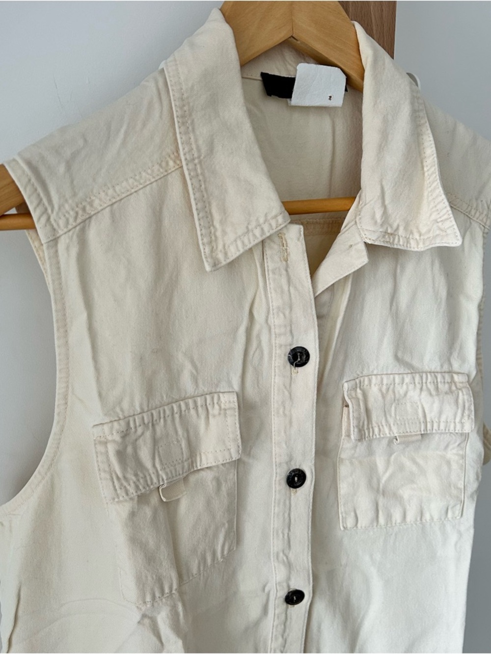 Vintage Cream Sleeveless Button-Front Utility Top